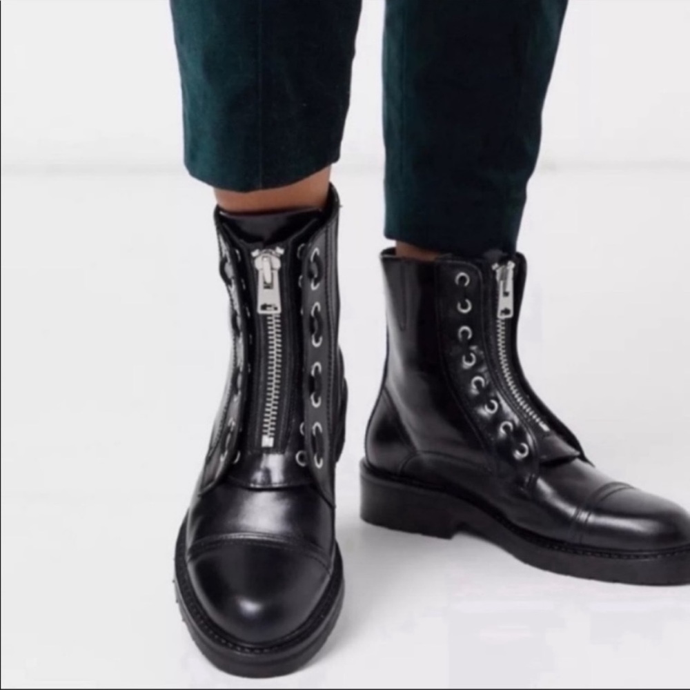 NEW All Saints Ariel Zip Front Combat Boot Sz 37